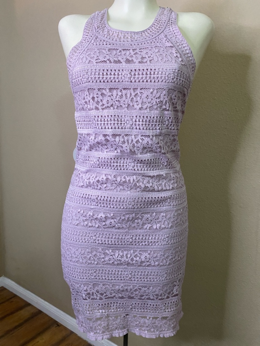 Kimchi Blue lavender sheer stretch Lace Bodycon sheer back Dress M 💕